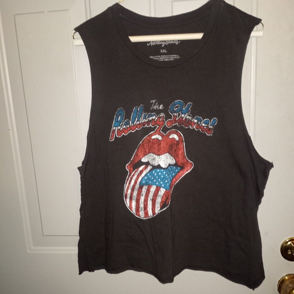 The Rolling Stones Black Cropped Graphic Print Tank Top Womens XXL Sleeveless